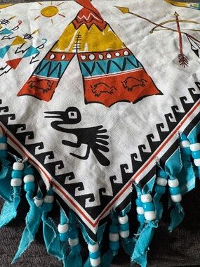 90s Southwestern Bandana Scarf with Beaded Fringe